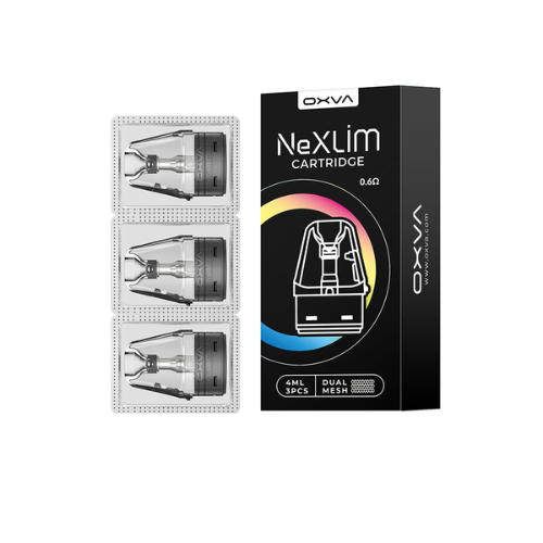 Oxva Nexlim pods – pack of 3 refillable 4ml cartridges ideal for extended vaping and leak-resistant performance.