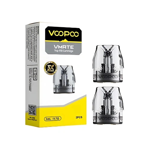 Pack of 2 Voopoo Vmate 3ml Pods with leak-resistant design, top-quality build, and smooth airflow for MTL vaping fits Vmate pod devices.