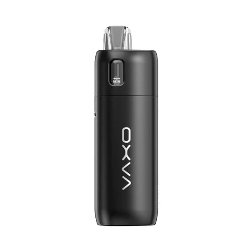 Oxva Oneo Pod Kit in Astral Black finish with sleek metallic body, transparent pod, and adjustable airflow premium pod system for smooth vaping experience.
