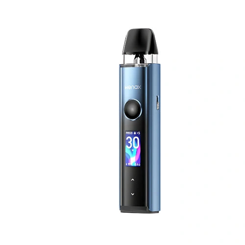 Geekvape Wenax Q Pro Pod Kit in Azure Blue flavour with sleek gradient finish, transparent pod, and adjustable airflow stylish pod system for smooth vaping.