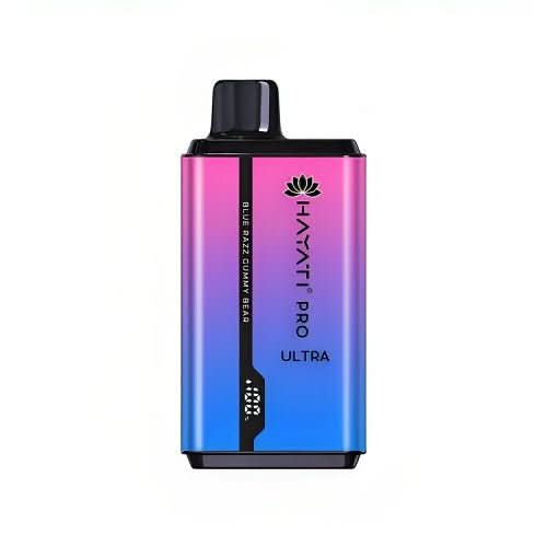 Hayati Pro Ultra 15K Disposable Device in Blue Razz Gummy Bear flavour 20mg with sleek body, rechargeable battery, and mesh coil fruity vape with bold blue raspberry and candy-inspired taste.