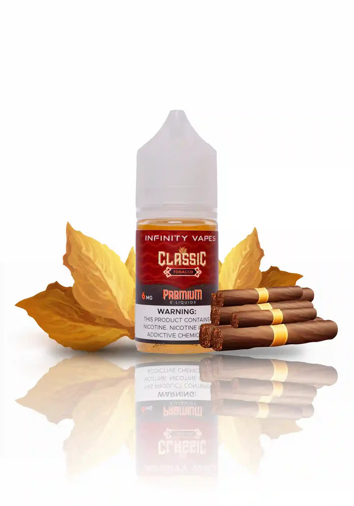 Infinity Classic Tobacco Nic Salt 30ml delivers a traditional, robust tobacco flavour with smooth nicotine satisfaction perfect for an authentic MTL vaping experienc.