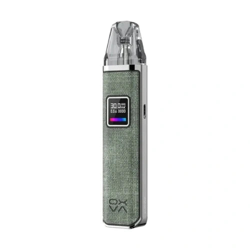 Oxva Xlim Pro Pod Kit in sleek greyish finish with transparent mouthpiece and vibrant LED screen – compact pod kit designed for smooth, satisfying vaping.