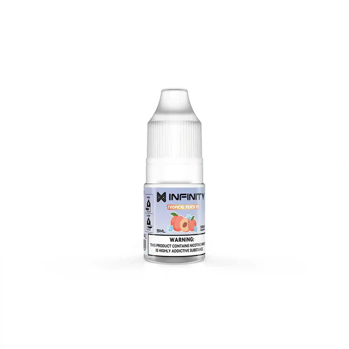 Infinity Classic Nic Salt Tropical Peach Ice 5ml 55mg blends juicy peach with a cool tropical twist smooth, icy MTL vape with bold flavour and high nicotine hit.