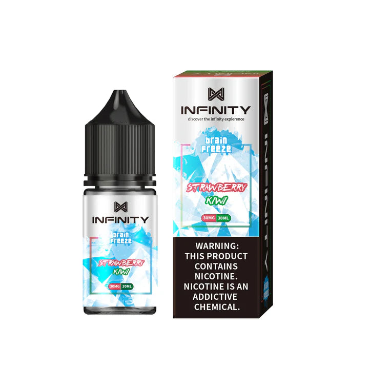 Infinity Brain Freeze Strawberry Kiwi Ice Nic Salt 30ml blends sweet strawberries and tangy kiwi with a cool icy kick  smooth and refreshing MTL vaping experience.