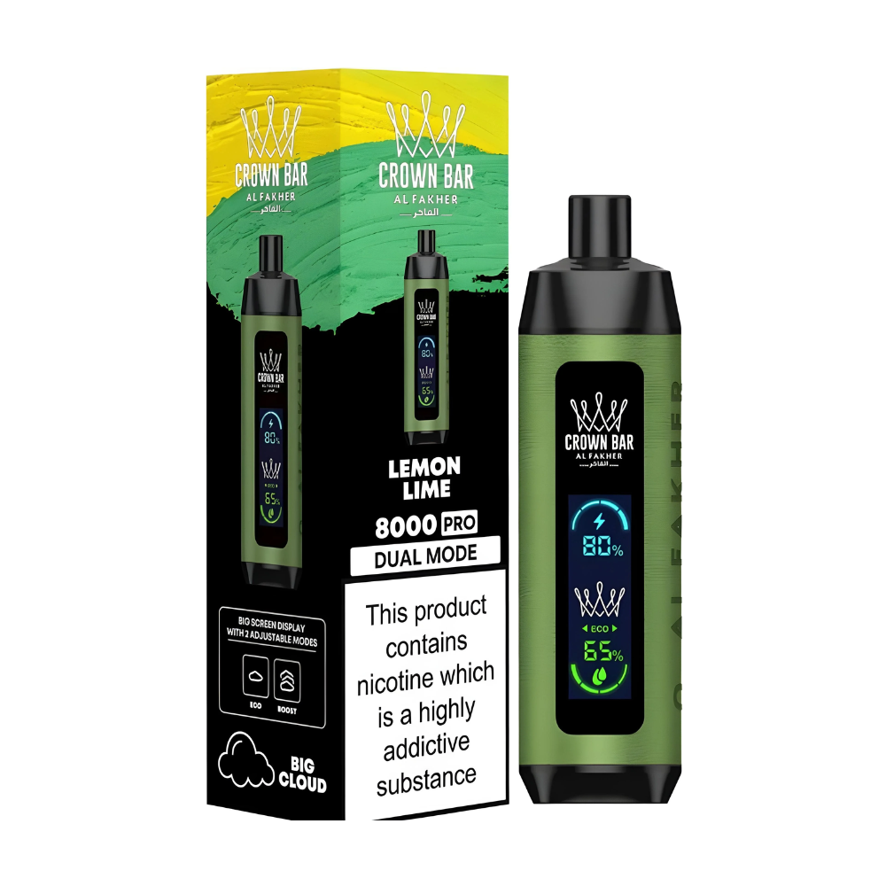 Al Fakher 8000 Pro Disposable Vape in Lemon Lime flavour with sleek body, rechargeable battery, and mesh coil long-lasting vape with zesty citrus and lime taste.
