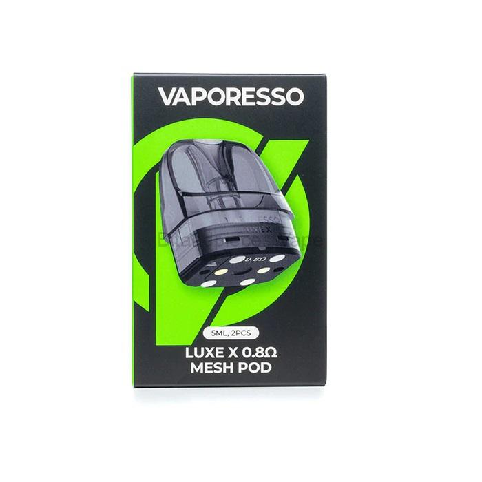 Packaging for Vaporesso Luxe Series Replacement Pod featuring a black and green design with the product visible at the top.
