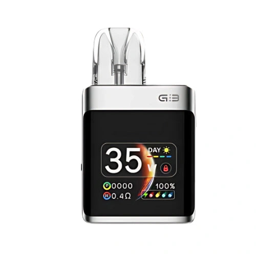 Uwell Caliburn G3 Pro Koko Pod Kit in Light Silver finish with compact square body, transparent pod, and OLED display sleek pod kit for smooth vaping.