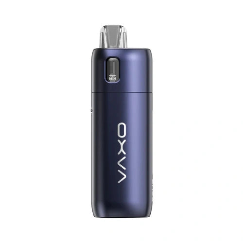 Oxva Oneo Pod Kit in Midnight Blue finish with sleek metallic body, transparent pod, and adjustable airflow stylish pod system for smooth vaping experience.