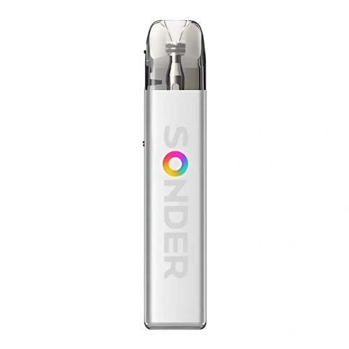 Geekvape Sonder Q2 Pod Kit in Moonlight Silver finish with sleek compact body, transparent pod, and ergonomic mouthpiece reliable pod system for smooth vaping.