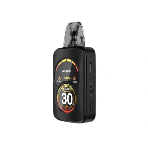 Voopoo Argus A Pod Kit in Phantom Black finish with sleek ergonomic body, transparent pod, and compact design reliable pod system for smooth vaping performance.