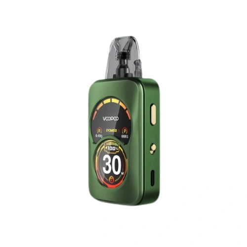 Voopoo Argus A Pod Kit in Racing Green finish with sleek ergonomic body, transparent pod, and compact design stylish pod system for smooth vaping experience.