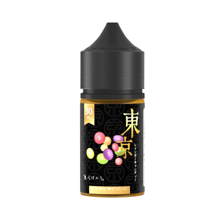 Tokyo 30ml Black Series Nic Salt Rainbow Candy flavor offers a vibrant burst of fruity sweetness with a smooth nicotine hit perfect for flavorful MTL vaping.