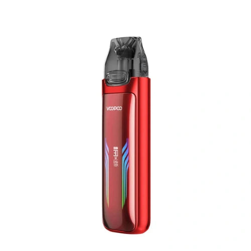Voopoo Vmate Max Pod Kit in Ruby Red finish with sleek metallic body, transparent pod, and ergonomic mouthpiece stylish pod system for smooth vaping experience.