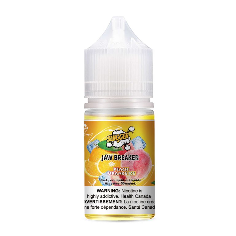 Slugger Nic Salt Peach Orange Ice 30ml 50mg delivers a juicy mix of peach and orange with a refreshing icy touch  smooth and flavourful MTL vape experience.