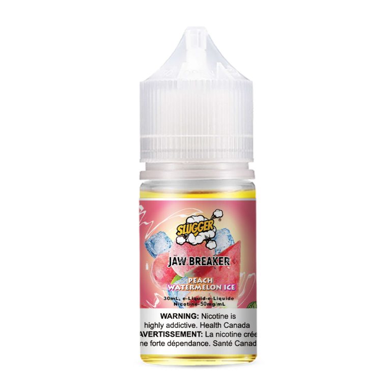 Slugger Nic Salt Peach Watermelon Ice 30ml 50mg blends ripe peach with juicy watermelon and a frosty finish  perfect for a sweet, refreshing MTL vape.
