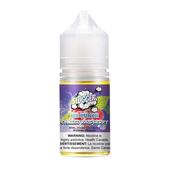 Slugger Nic Salt Chilled Raspberry 30ml 50mg delivers a tangy raspberry flavour with an icy finish smooth, refreshing, and ideal for flavourful MTL vaping.