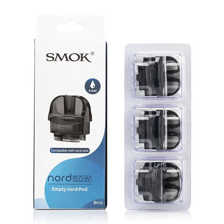 SMOK Empty nord Pod packaging with three pods on a white background.