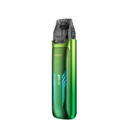 Voopoo Vmate Max Pod Kit in Shiny Green finish with sleek metallic body, transparent pod, and ergonomic mouthpiece premium pod kit for smooth vaping experience.