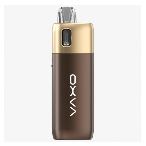 Oxva Oneo Pod Kit in elegant Silk Brown finish with metallic body, transparent pod, and adjustable airflow premium pod system for smooth vaping experience.