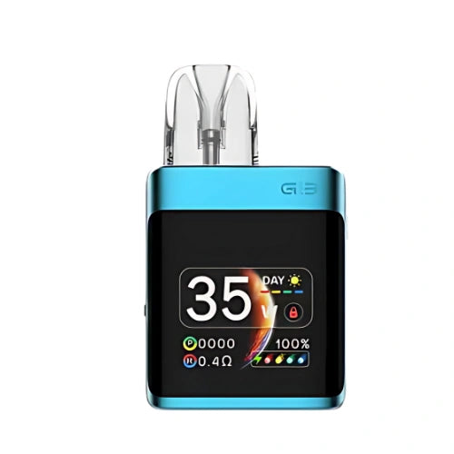 Uwell Caliburn G3 Pro Koko Pod Kit in Sky Blue finish with compact square design, transparent pod, and OLED screen stylish pod system for smooth vaping experience.