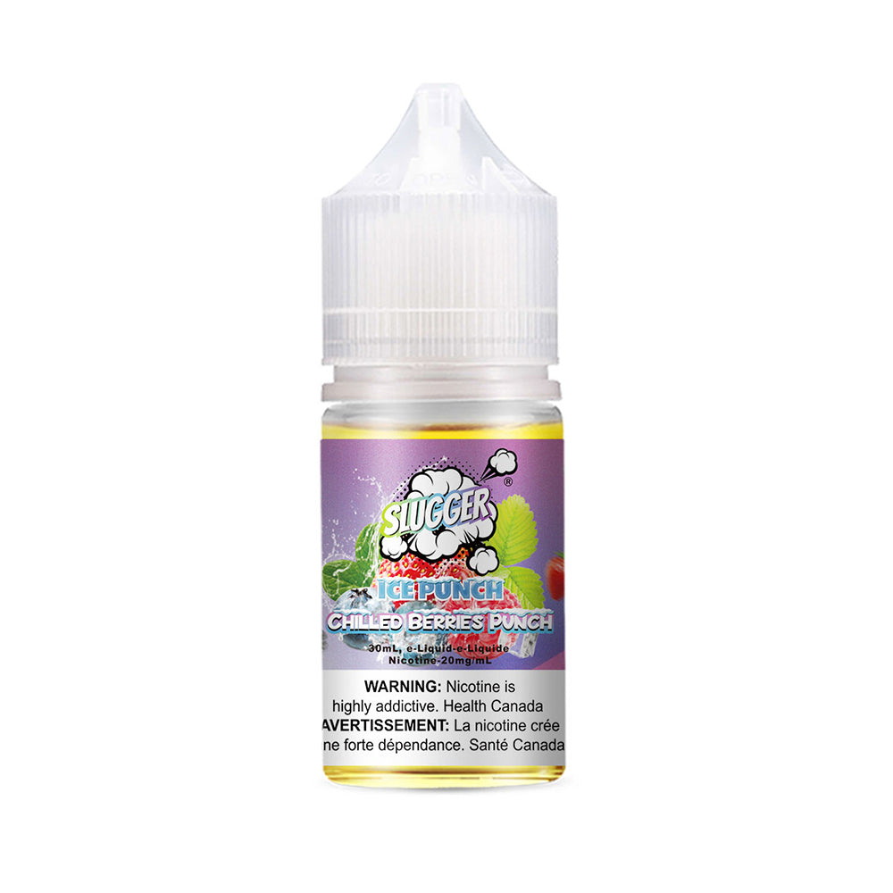 Slugger Nic Salt Chilled Berries Punch 30ml 50mg delivers a mix of ripe berries with a cool icy twist bold, fruity flavour for a refreshing MTL vape experience.