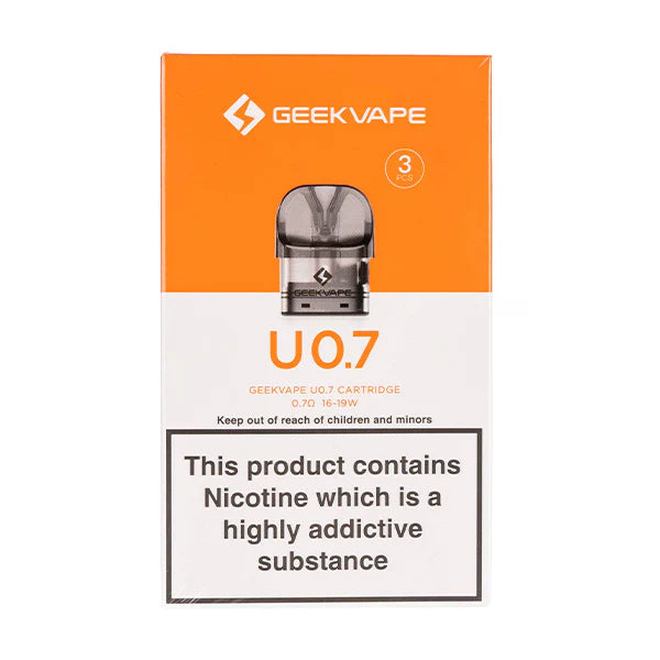 Geekvape UO.7 Cartridge Pod packaging, showing one pod cartridge with a 0.7ohm.
