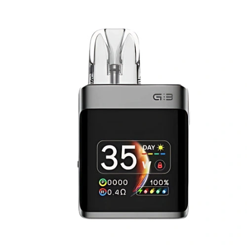 Uwell Caliburn G3 Pro Koko Pod Kit in Space Grey finish with sleek square body, transparent pod, and OLED display compact pod system for smooth vaping.