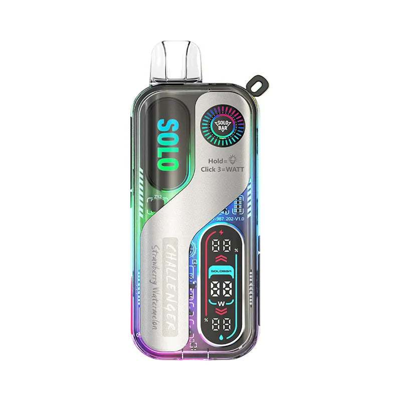 Solo Bar 30K 50mg Disposable Vape in Strawberry Watermelon flavour with sleek body, rechargeable battery, and mesh coil fruity vape with sweet strawberry and juicy watermelon taste.