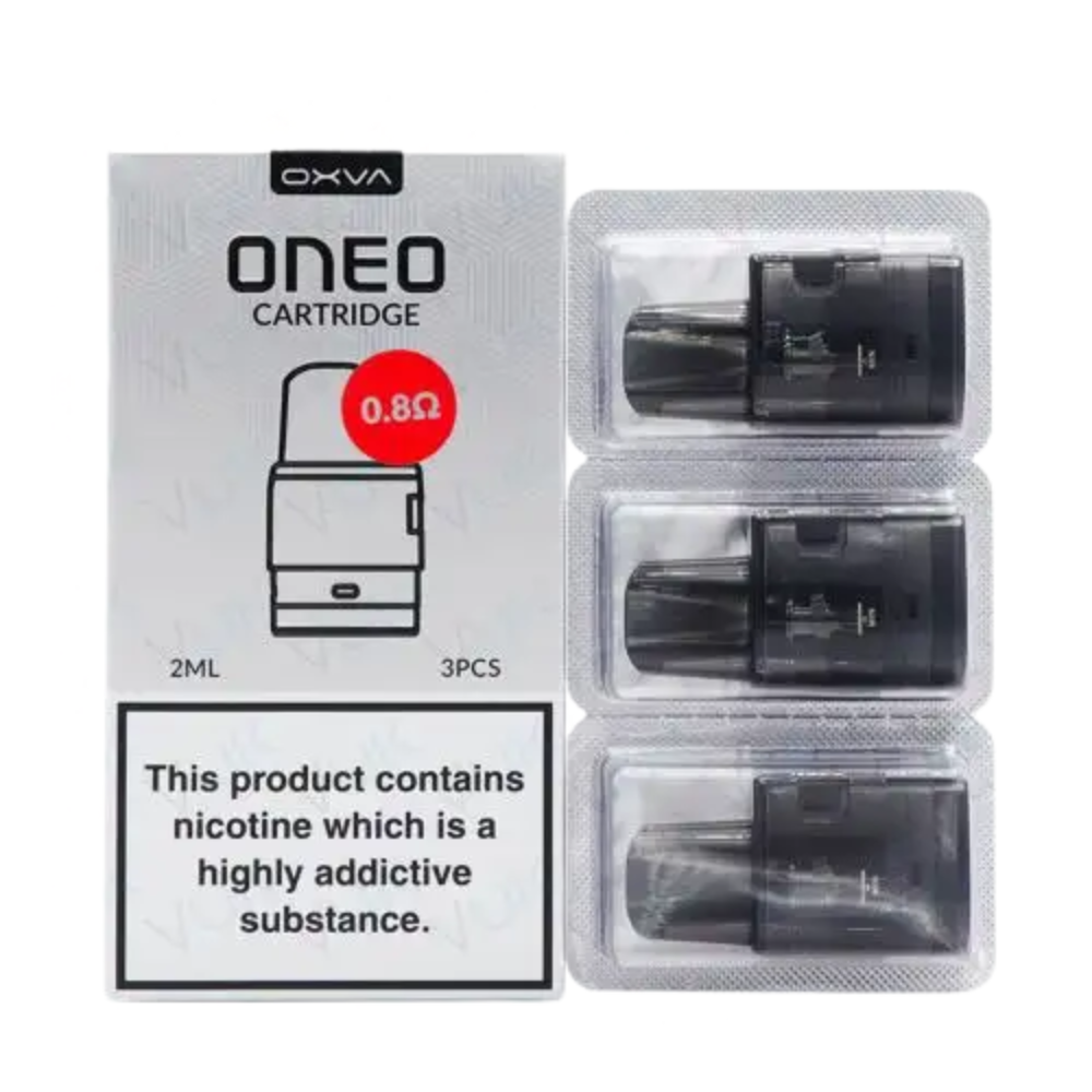 OXVA ONEO cartridge packaging with three cartridges on a white background