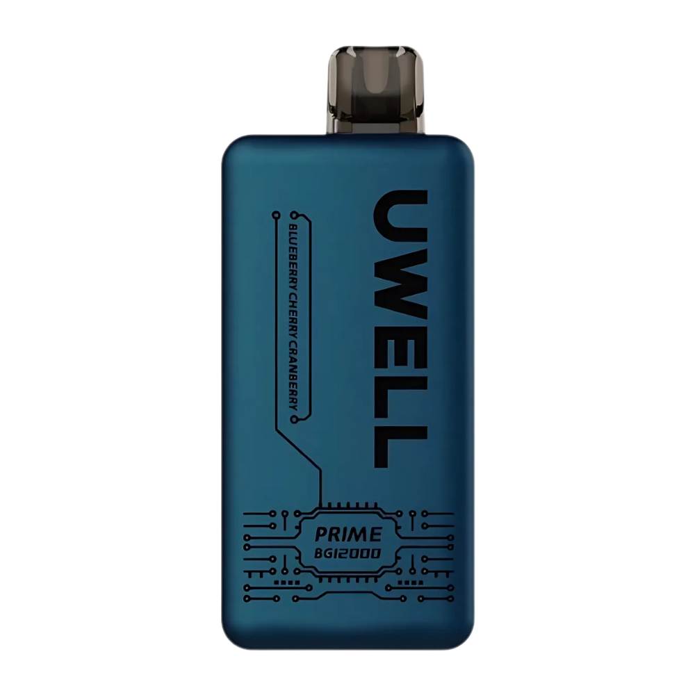 Uwell Prime BG12000 50mg Disposable Vape in Blueberry Cherry Cranberry flavour with sleek body, rechargeable battery, and mesh coil fruity vape with bold berry and cherry blend.