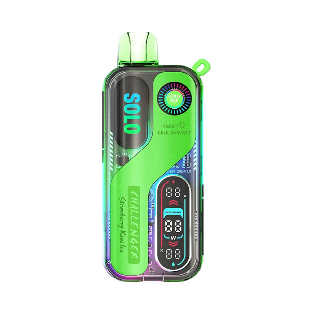 Solo Bar 30K 50mg Disposable Vape in Strawberry Kiwi Ice flavour with sleek body, rechargeable battery, and mesh coil fruity vape with smooth strawberry, kiwi, and icy finish.