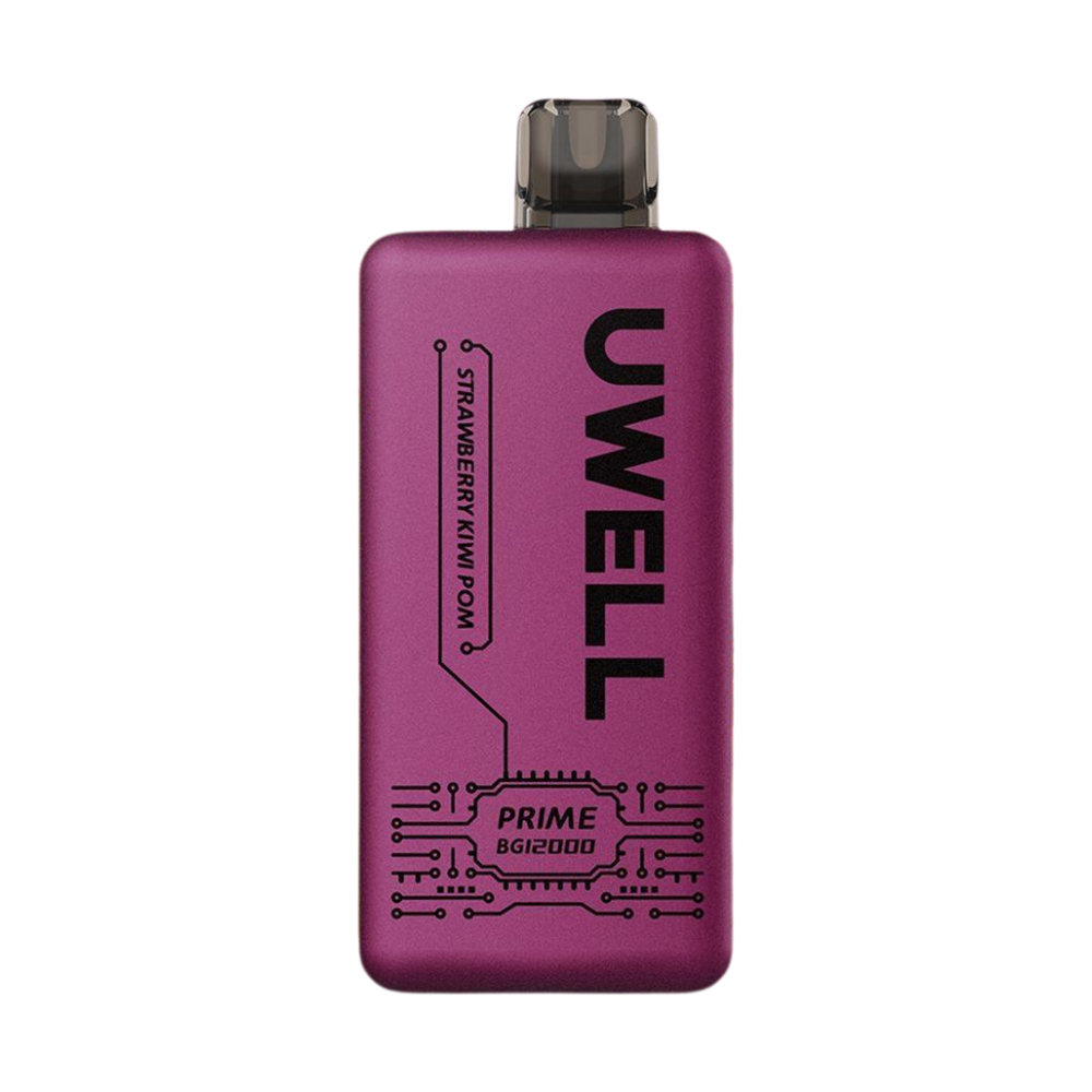 Uwell Prime BG12000 50mg Disposable Vape in Strawberry Kiwi Pomegranate flavour with sleek body, rechargeable battery, and mesh coil fruity vape with a blend of sweet berries and tangy pomegranate.
