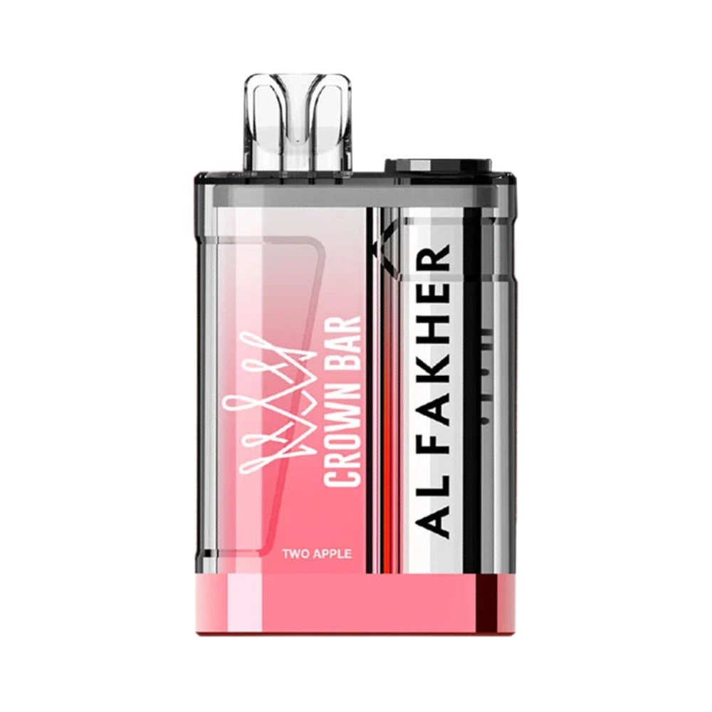 Al Fakher Crown Bar 9000 Disposable Device in Two Apple flavour 20mg with sleek body, rechargeable battery, and mesh coil fruity vape with crisp double apple taste.