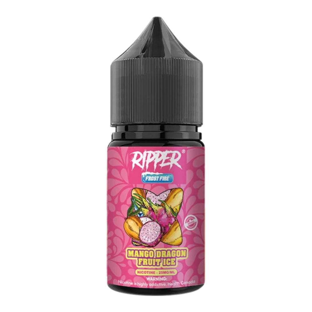 Ripper Mango Dragon Fruit Ice Nic Salt 30ml 55MG bottle with eye catching design, featuring a tropical mango and exotic dragon fruit blend with an icy finish.