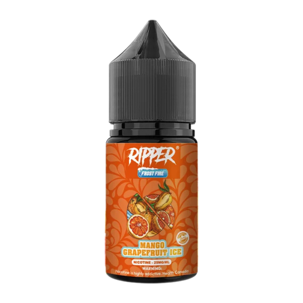 Ripper Mango Grapefruit Ice Nic Salt 30ml 55MG bottle with vibrant packaging, offering a tropical mango and tangy grapefruit blend with a cool icy finish.