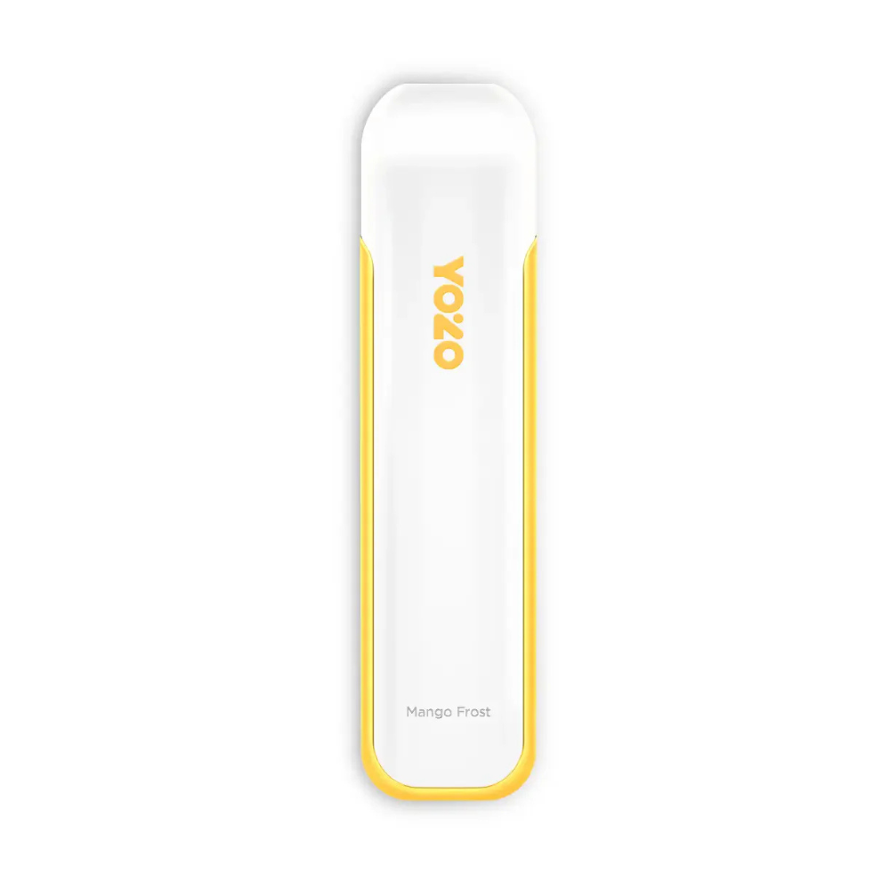 Yozo 800 Disposable Device in Mango Frost flavour 50mg with compact body, smooth mouthpiece, and pre-filled e-liquid disposable vape with icy mango taste.