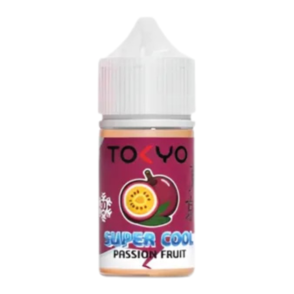 Tokyo Nic Salt Super Cool Passion Fruit 30ml 50mg delivers tangy passion fruit with a powerful icy finish ideal for a bold and refreshing MTL vape experience.