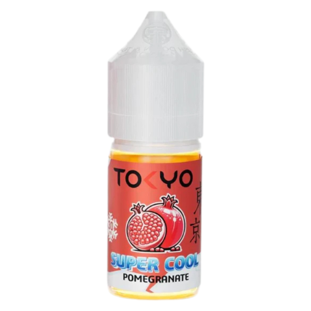 Tokyo Nic Salt Super Cool Pomegranate 30ml 50mg blends juicy pomegranate flavour with an intense icy chill perfect for a refreshing MTL vaping experience.