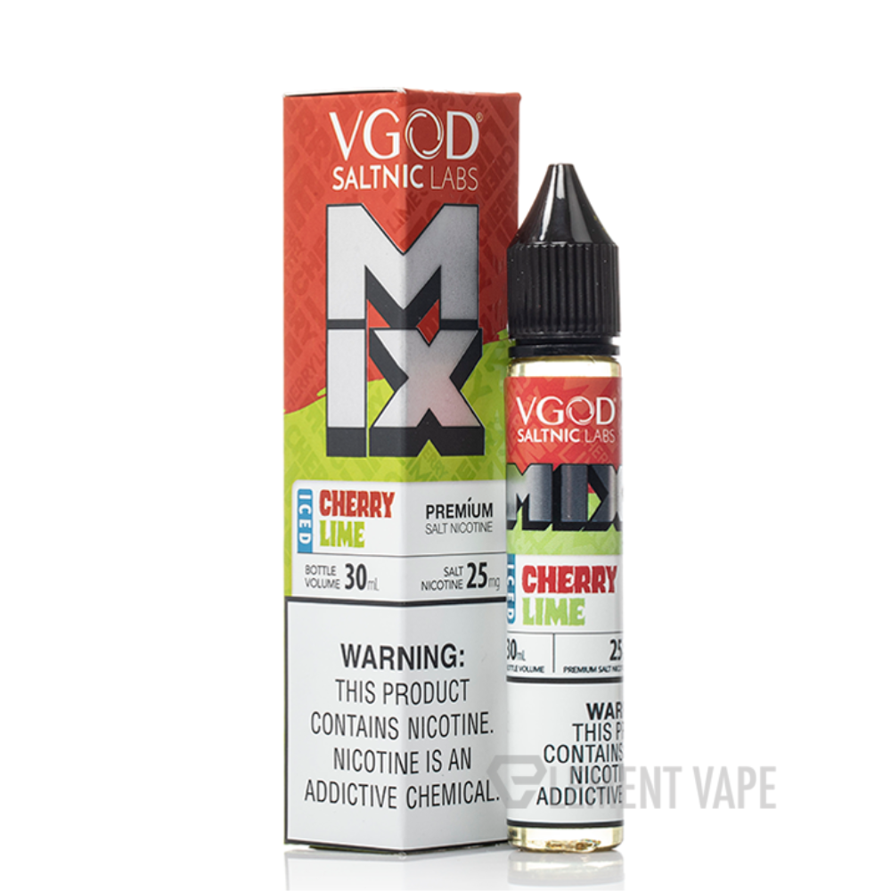 VGOD Cherry Lime Iced Nic Salt 30ml 25MG bottle with bold design, blending sweet cherry and tangy lime flavours with a cool menthol twist for a zesty vape.