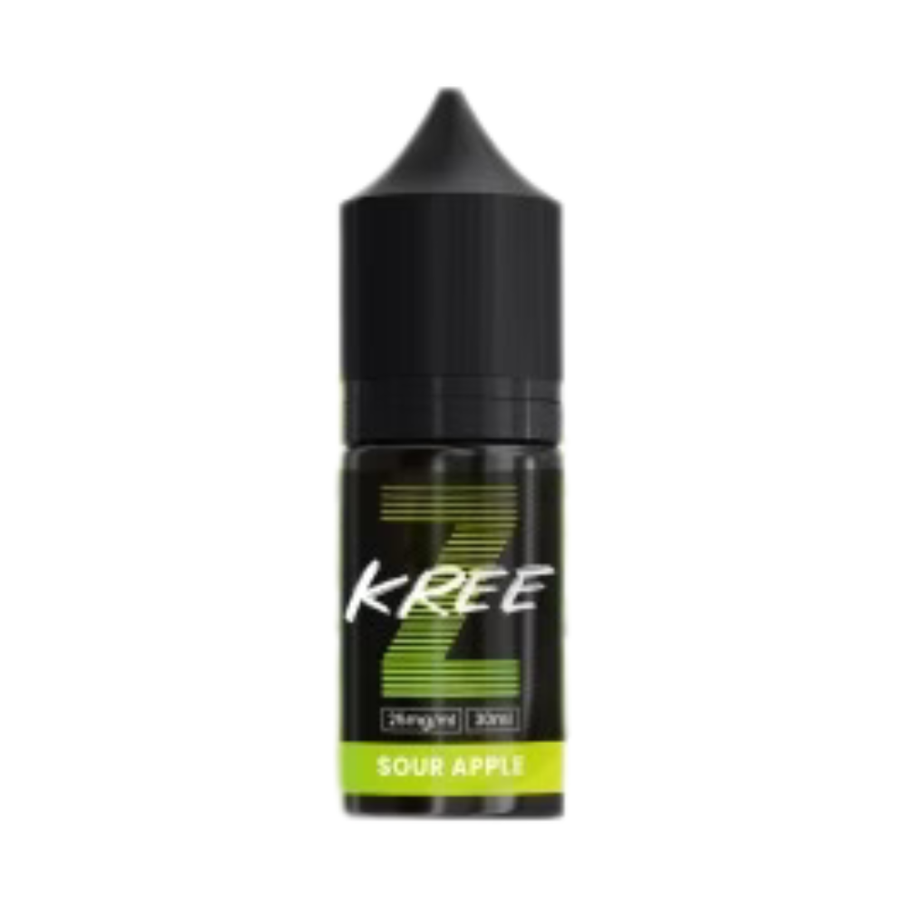 Kree Z-Series Sour Apple Nic Salt 30ml 25MG bottle with eye-catching packaging, offering a crisp and tangy green apple flavour for a sharp, refreshing vape hit.