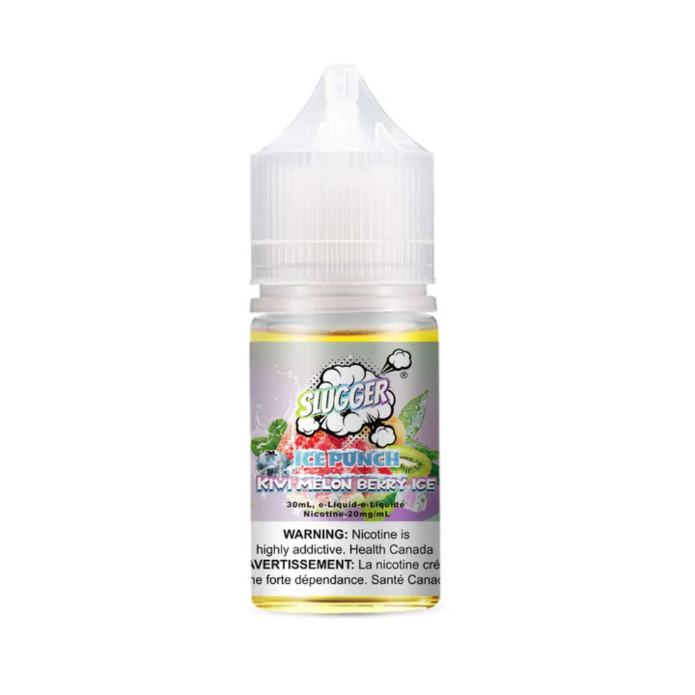 Slugger Nic Salt Kiwi Melon Berry Ice 30ml 50mg blends tangy kiwi, juicy melon, and mixed berries with a cool icy exhale ideal for a refreshing MTL vape.