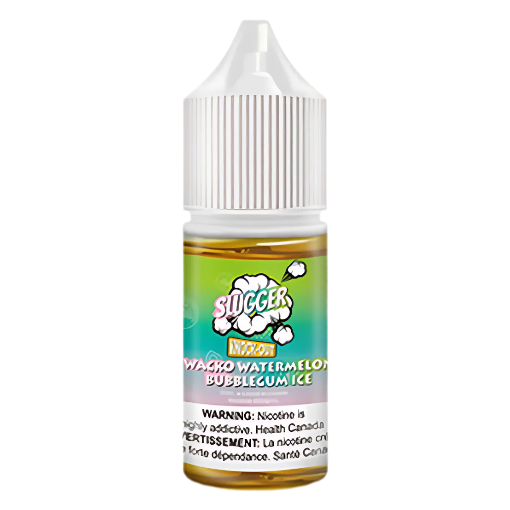 Slugger Nic Salt Wacko Watermelon Bubblegum Ice 30ml 50mg combines juicy watermelon and sweet bubblegum with a cool icy twist perfect for a nostalgic MTL vape.
