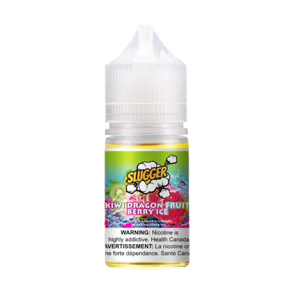 Slugger Nic Salt Kiwi Dragon Fruit Berry Ice 30ml 50mg blends tangy kiwi, exotic dragon fruit, and mixed berries with an icy finish  perfect for a cool, fruity MTL vape.