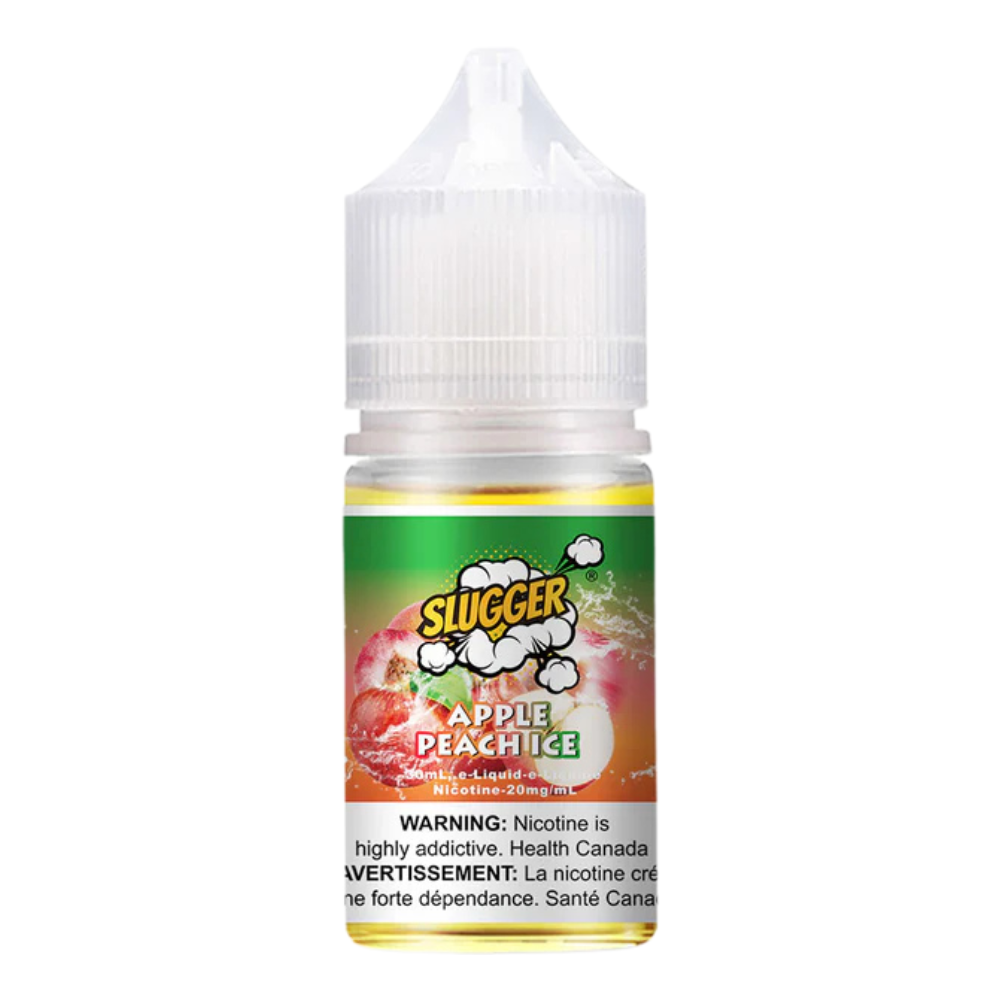 Slugger Nic Salt Apple Peach Ice 30ml 50mg blends crisp apple and juicy peach with a refreshing icy twist  perfect for a smooth, fruity MTL vape.