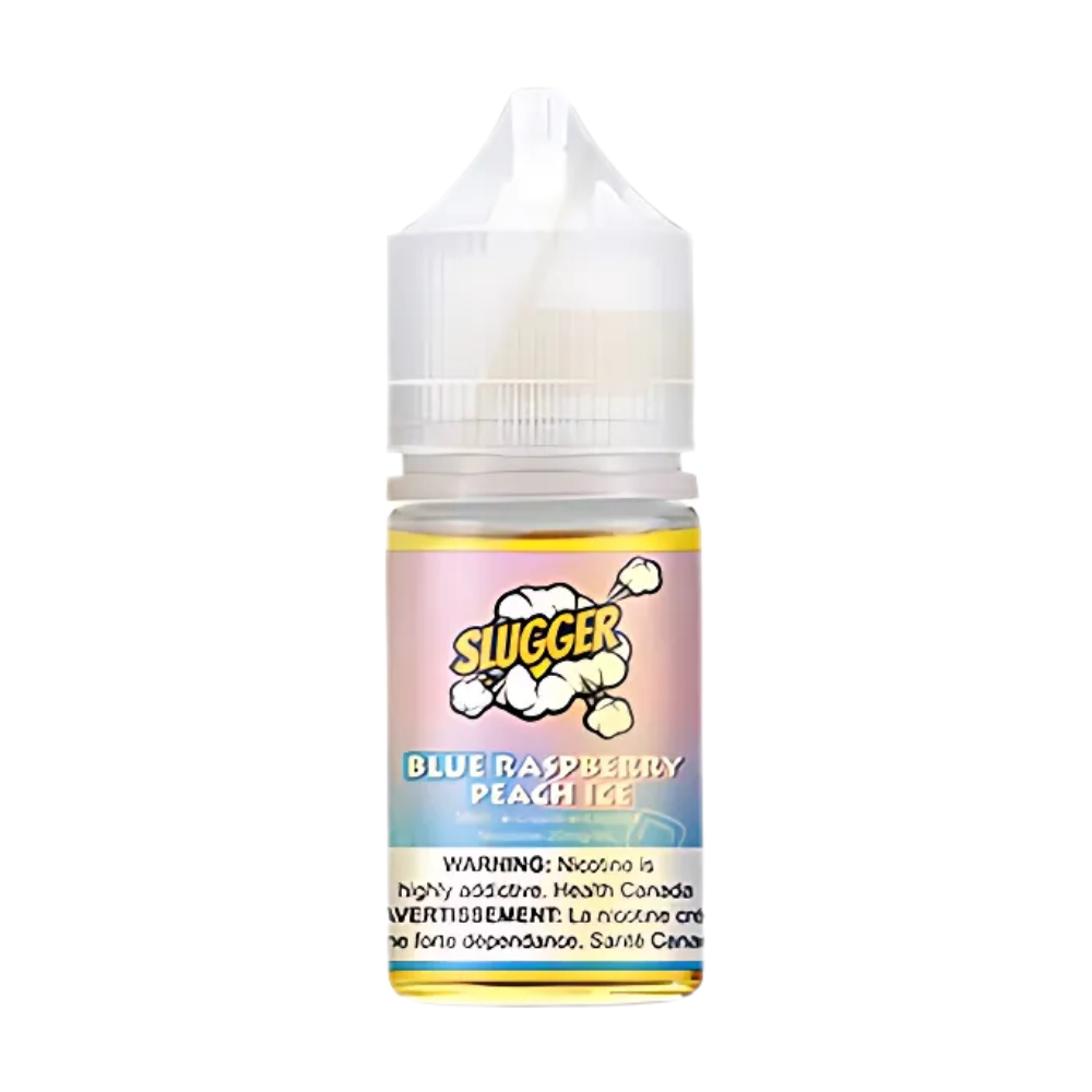 Slugger Nic Salt Blue Raspberry Peach Ice 30ml 50mg combines tart blue raspberry and juicy peach with a refreshing icy finish perfect for smooth, fruity MTL vaping.
