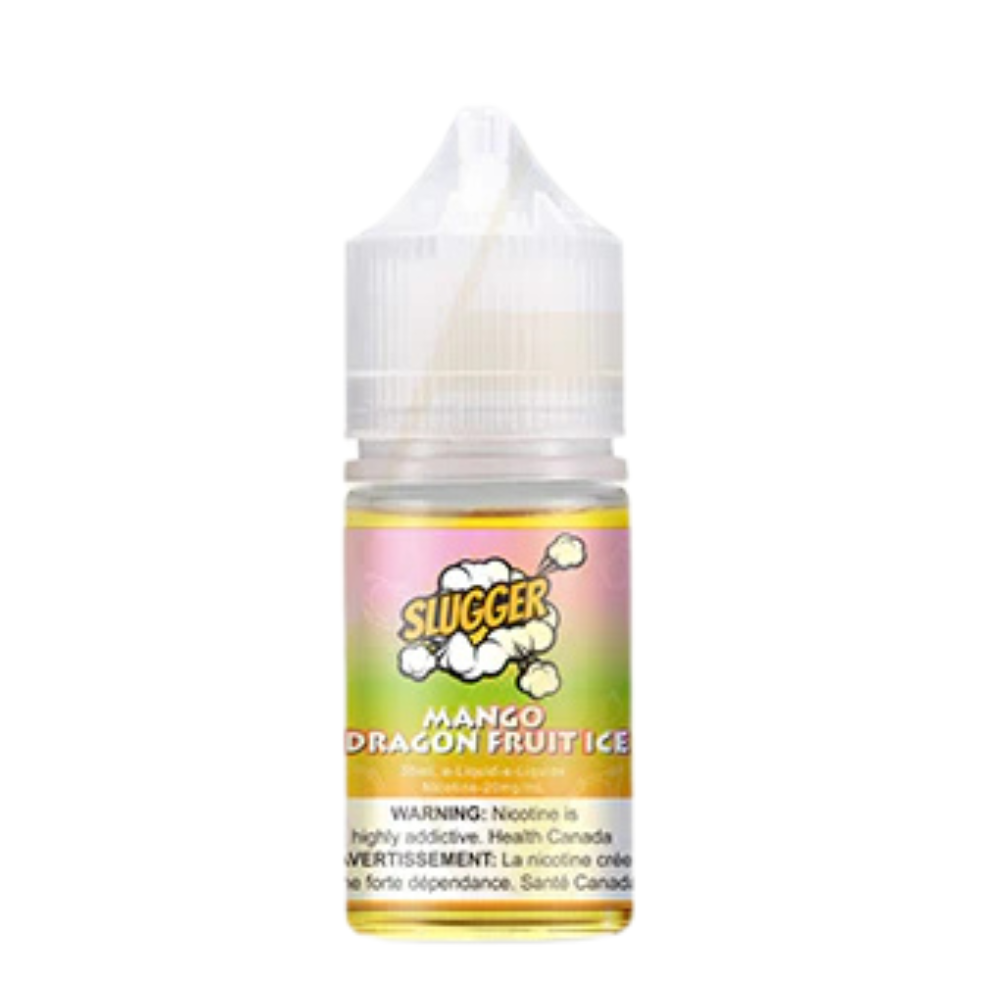 Slugger Nic Salt Mango Dragon Fruit Ice 30ml 50mg blends tropical mango with exotic dragon fruit and a cool icy exhale ideal for a smooth, fruity MTL vape.