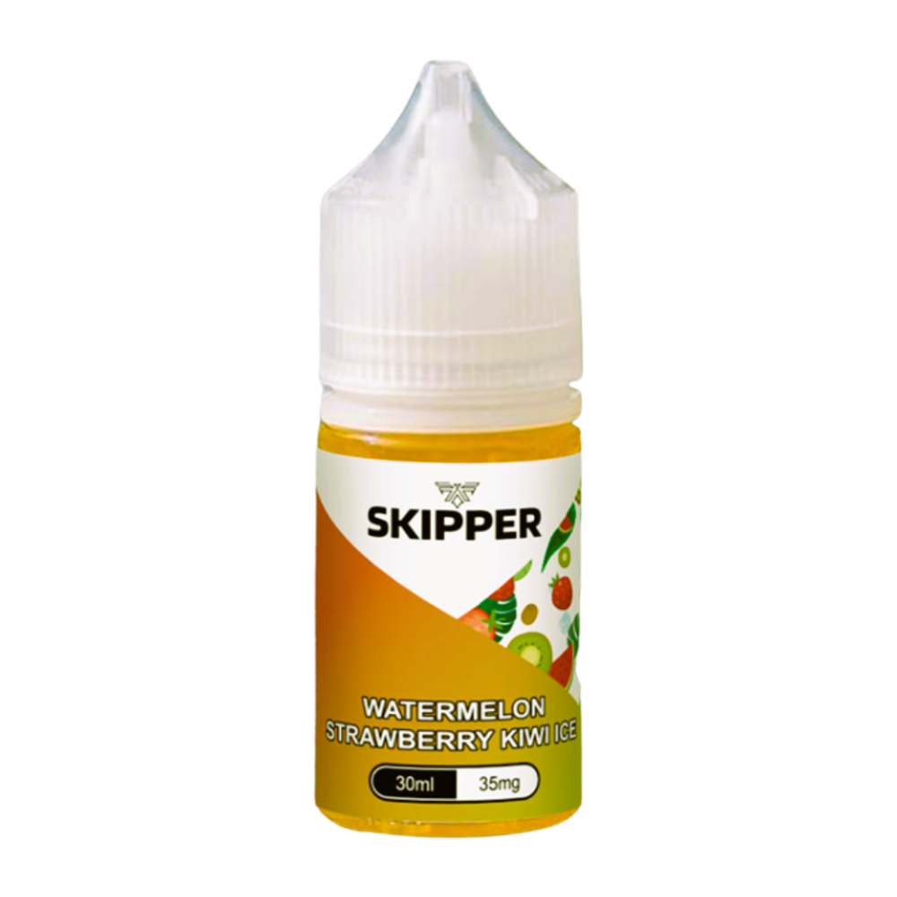 Skipper Nic Salt Watermelon Strawberry Kiwi Ice 30ml 50mg blends juicy watermelon, sweet strawberry, and tangy kiwi with an icy finish ideal for fruity MTL vaping.