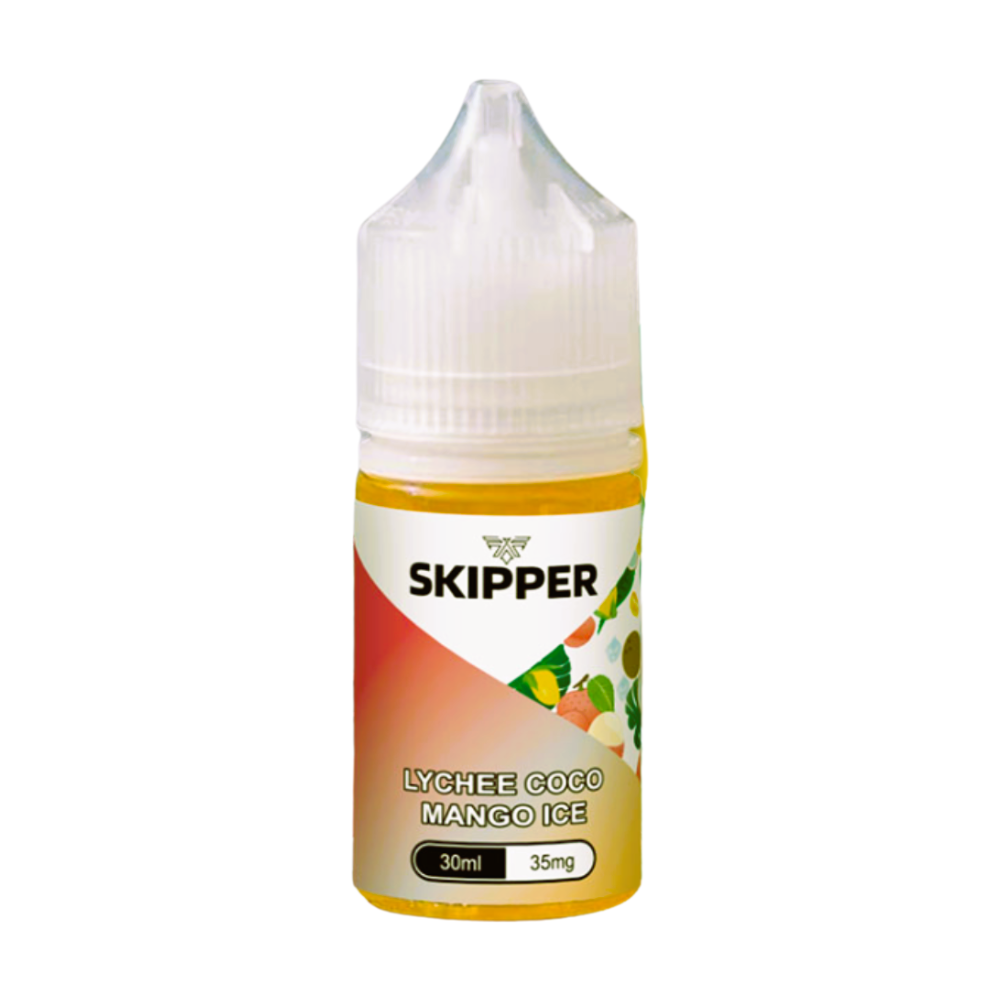 Skipper Nic Salt Lychee Coconut Mango Ice 30ml 50mg blends exotic lychee, creamy coconut, and ripe mango with an icy finish smooth and tropical MTL vape experience.