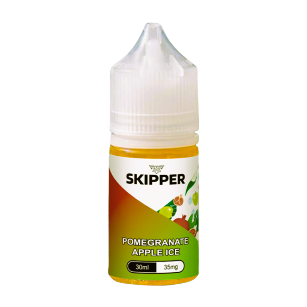 Skipper Nic Salt Pomegranate Apple Ice 30ml 50mg combines tart pomegranate and crisp apple with a cool icy exhale refreshing and bold MTL vape flavour.